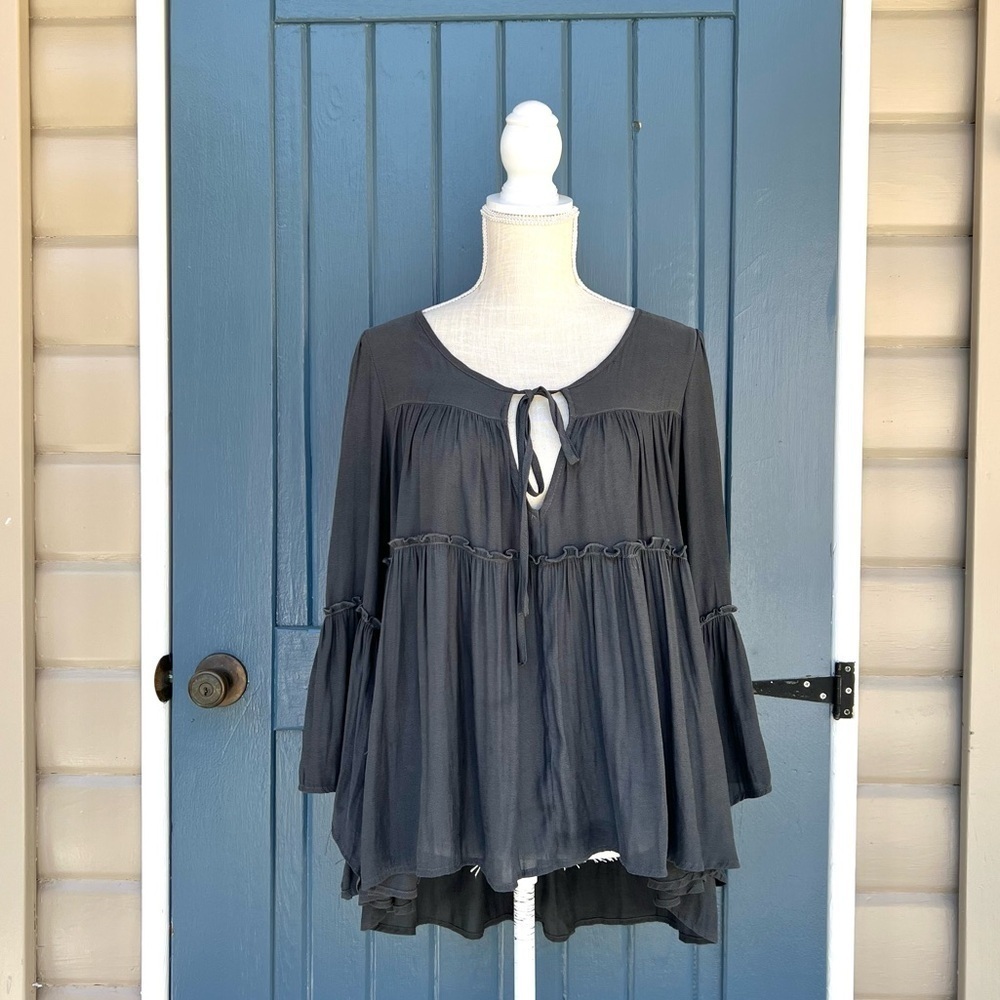Free People Tie Front BoHo with Bell Sleeves Women Size Medium